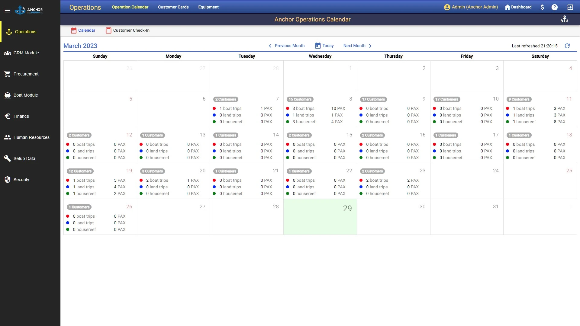 Dive centers daily management calendar.